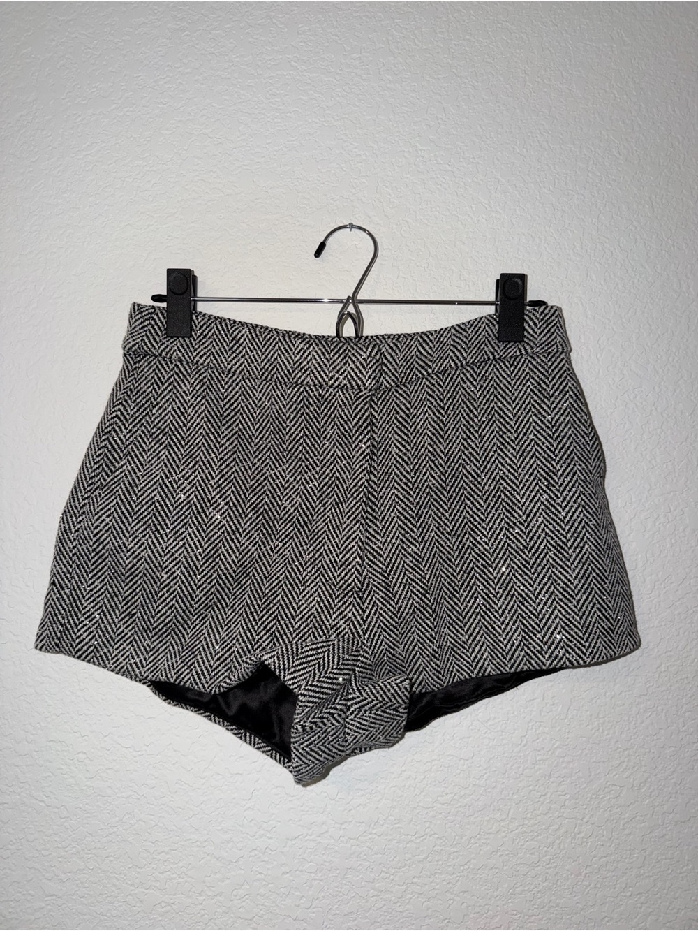 Fashion Nova Black & White Herringbone High-Waist Shorts